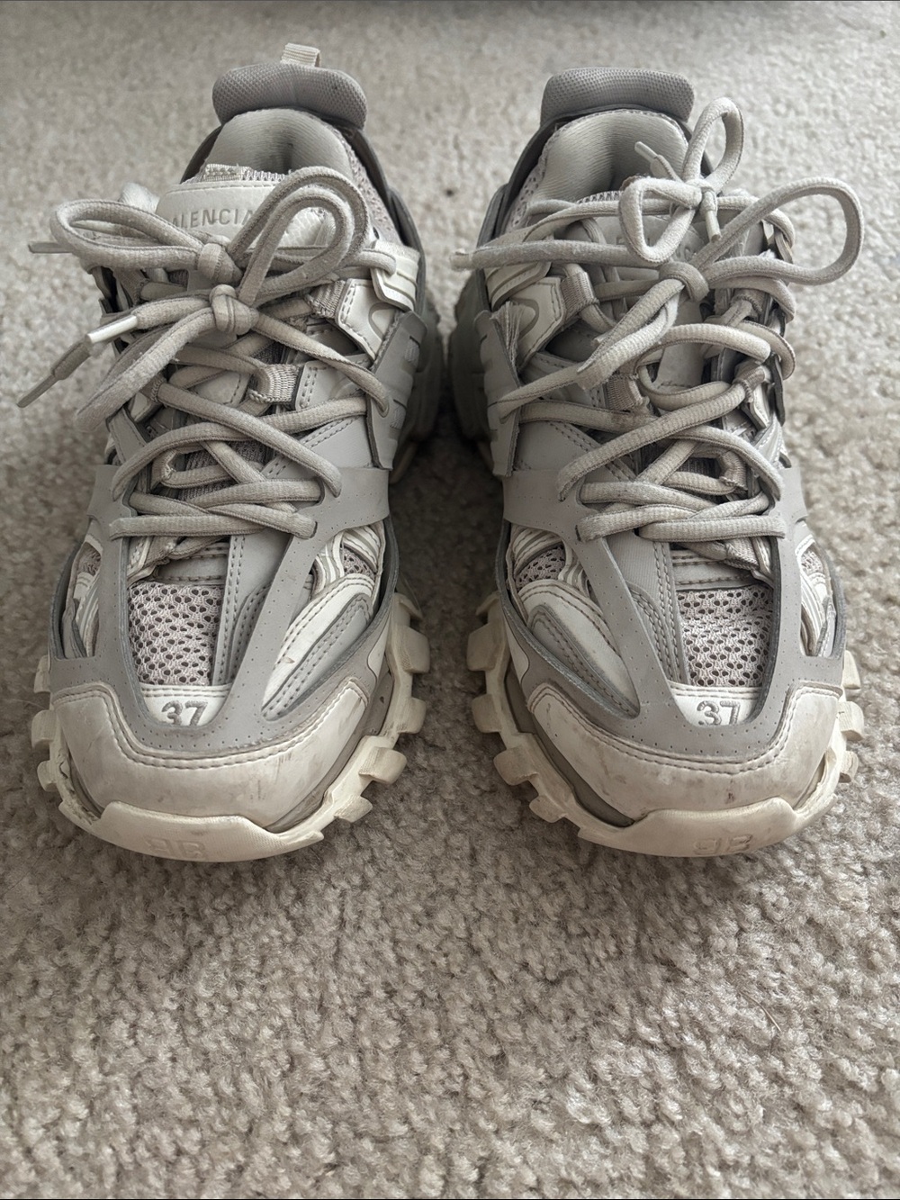 Balenciaga Kids Track Sneakers in Light Gray and Off-White